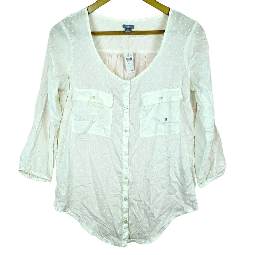 NEW Aerie White Button Up Blouse Lightweight See Through Size XS Textured